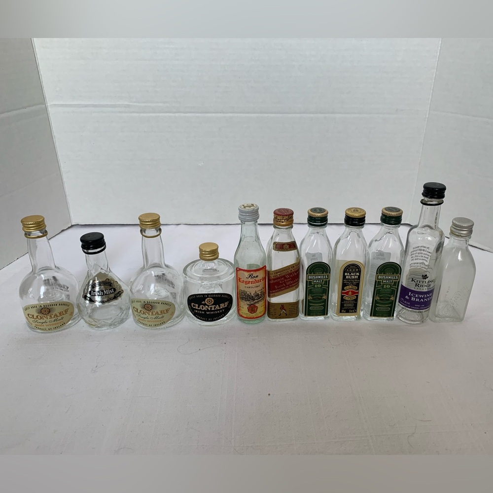 EMPTY AIRPLANE MINIATURE BOTTLES | Lot of 11 | Clear Glass